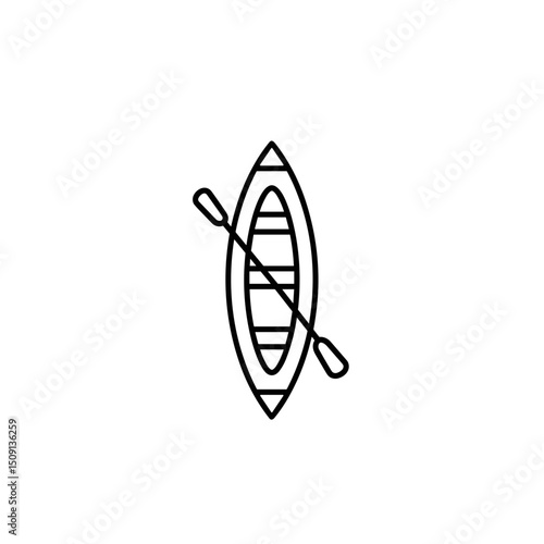 Monochrome canoe icon for water adventures. Concept outdoor sports and recreation.