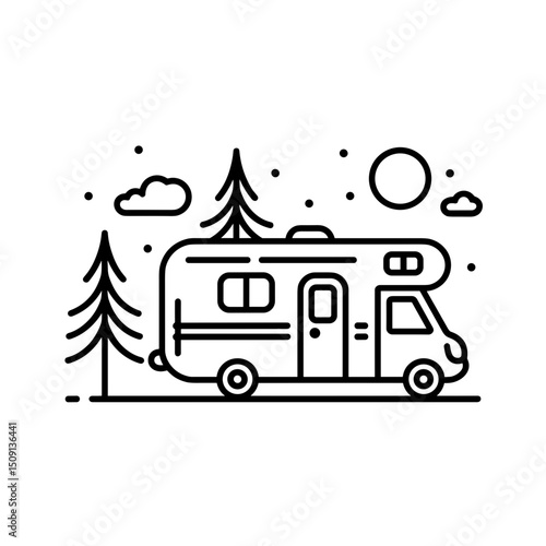 RV camper Icon for road trips and camping. Concept mobile living and adventure.