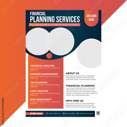 Sleek flyer template for finance businesses to advertise accounting, credit, and online banking solutions with a modern, minimal, and professional look