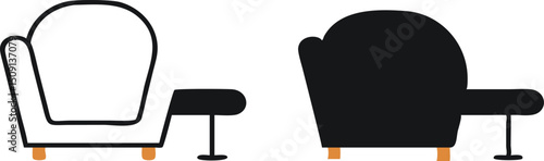 Step-down armchair silhouette design, two views