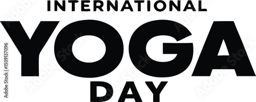 Bold black and white international yoga day text graphic for promotional design and wellness concepts