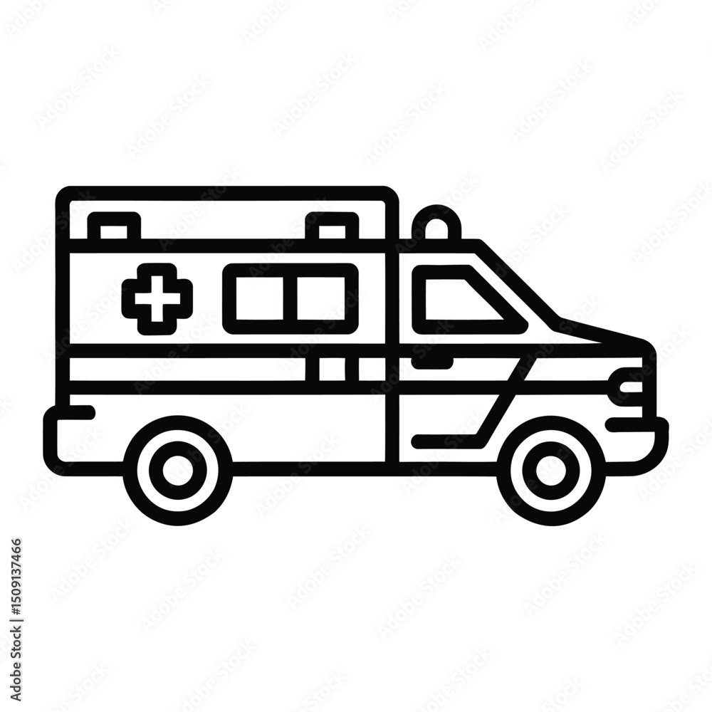 Ambulance Icon, Vector, Illustration, Icon, Outline, Line Art, Silhouette, Logo, White Background. Ambulance Icon, Vector, Illustration, Icon, Outline, Line Art, Silhouette, Logo, White Background.