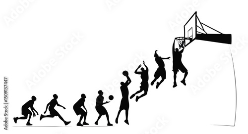 Basketball players action sequence silhouette transparent background