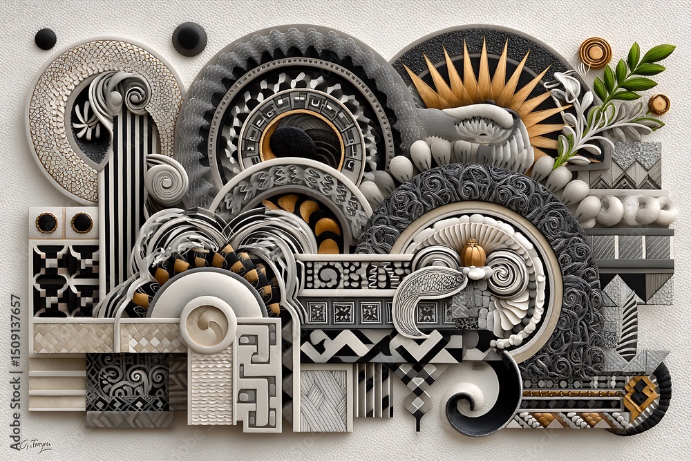 Obraz premium Abstract black doodle pattern with swirling lines high resolution images