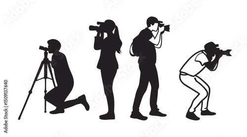 Professional photographers silhouettes isolated on white