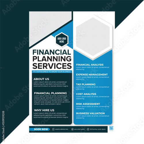 Minimalist flyer template for digital banking, designed to promote financial services such as investments, accounting, and insurance for modern finance businesses