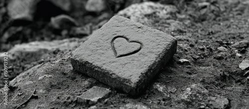 Stone heart, ground, outdoors, love, remembrance