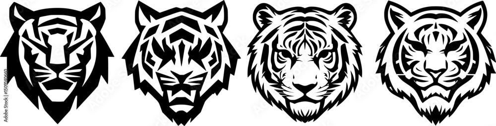 Tiger Head Vector Set – Tribal and Geometric Tiger Faces in Black and White for Logo, Mascot, Tattoo, or Emblem Design – Wild Animal Graphic Illustration Pack
Tiger Head Vector Set – Tribal and Geometric Tiger Faces in Black and White for Logo, Mascot, Tattoo, or Emblem Design – Wild Animal Graphic Illustration Pack