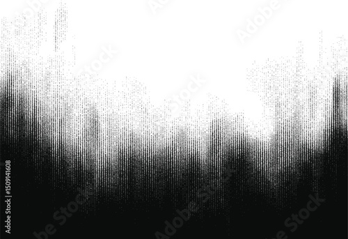 Vector halftone texture with vertical black lines fading into white. Smooth transition and abstract atmosphere. Dotted grunge photocopy and old print effect.