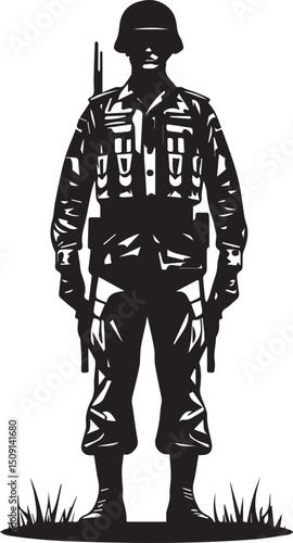Solder standing silhouette vector design black and white people