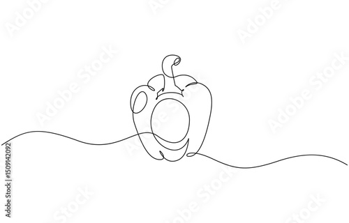 One continuous line drawing whole paprika. Fresh bell pepper concept. Peppers continuous one line illustration. Vector minimalist linear illustration.