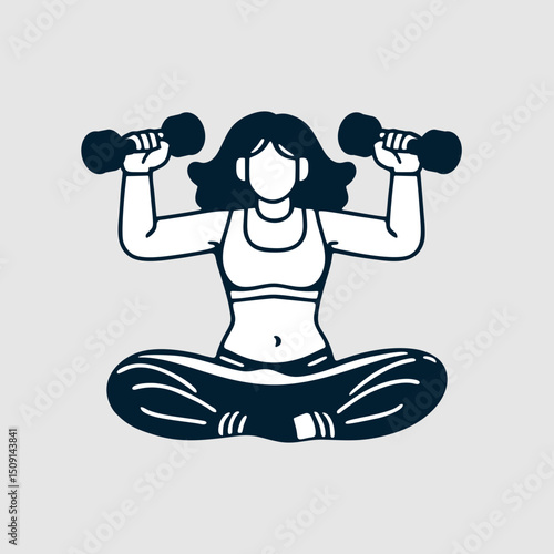 Young woman focused and determined performing strength exercises with dumbbells