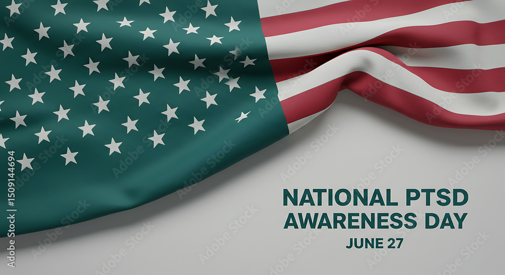 Fototapeta premium Draped US Flag Teal Green Stars National PTSD Awareness Day Graphic Banner