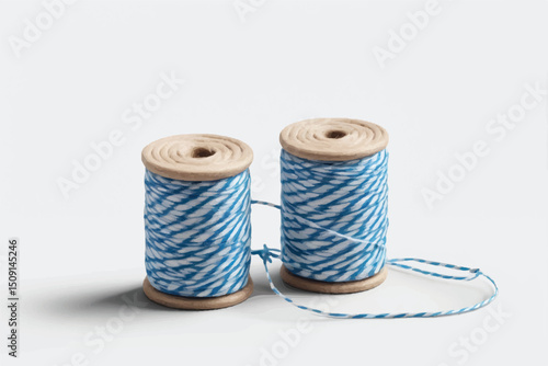 Blue striped cotton bakers twine spool isolated on transparent background