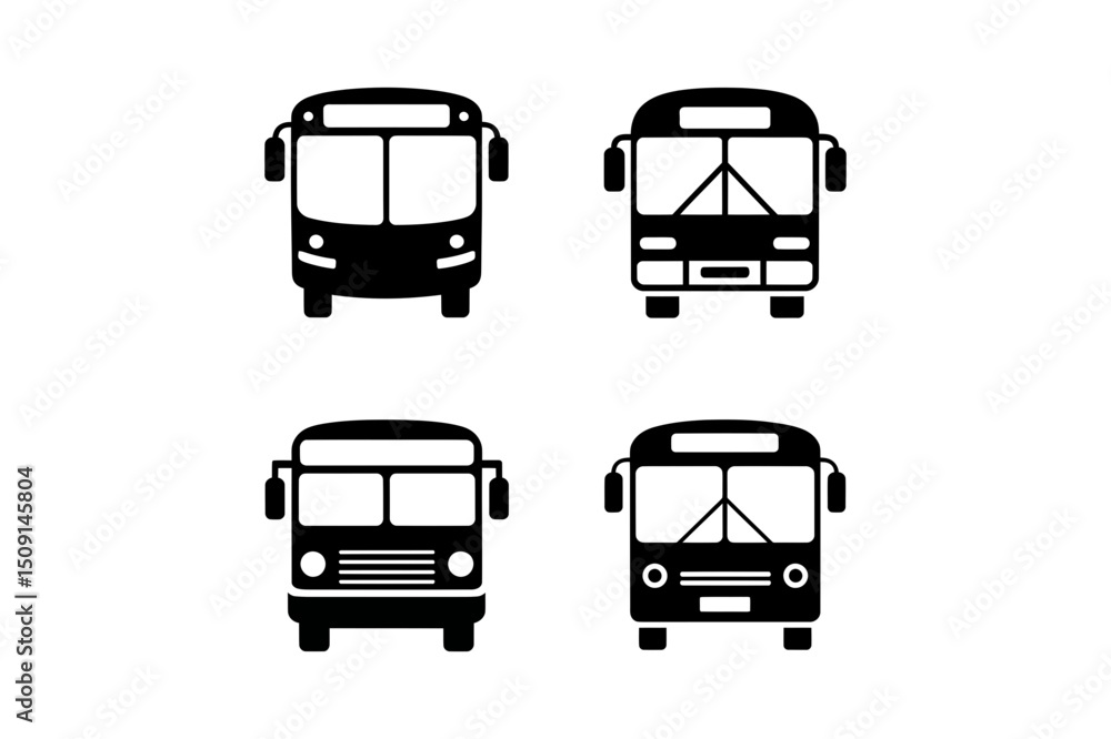 Collection of bus transportation vehicle icons set Collection of bus transportation vehicle icons set