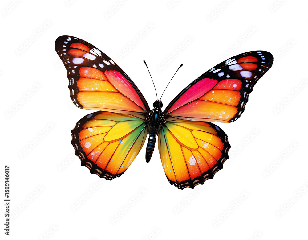 Bright colorful butterfly fluttering, clear background. Bright colorful butterfly fluttering, clear background.
