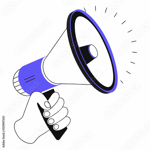 Hand holding a megaphone announcing communicating marketing or making an important announcement
