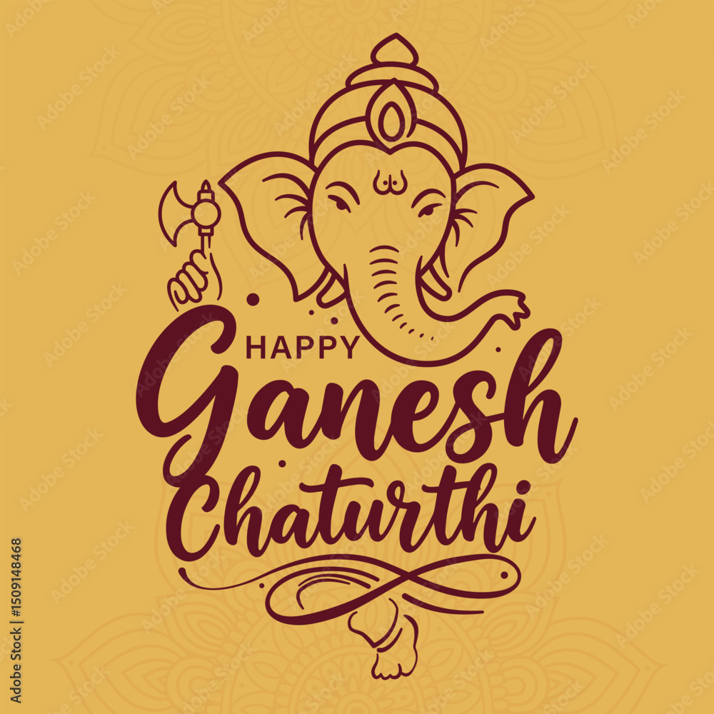 Obraz premium Happy Ganesh Chaturthi Calligraphy with Lord Ganesha Icon Vector