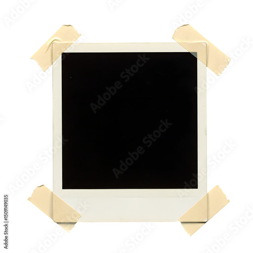 Polaroid frame with tape isolated on white or transparent background. PNG