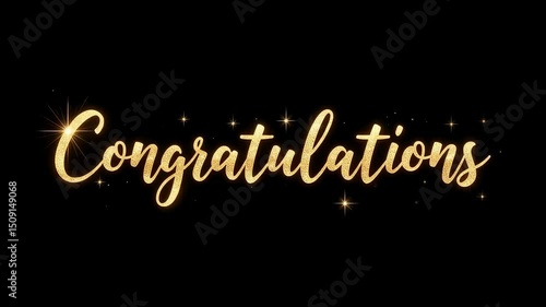 Golden congratulations text with sparkling stars on a black background animation loop