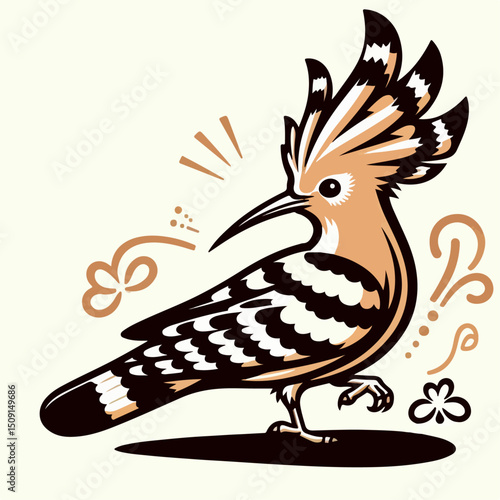 eurasian hoopoe bird vector illustration