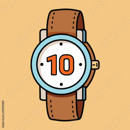 Classic wristwatch showing 10:10 time with brown leather strap on white background
