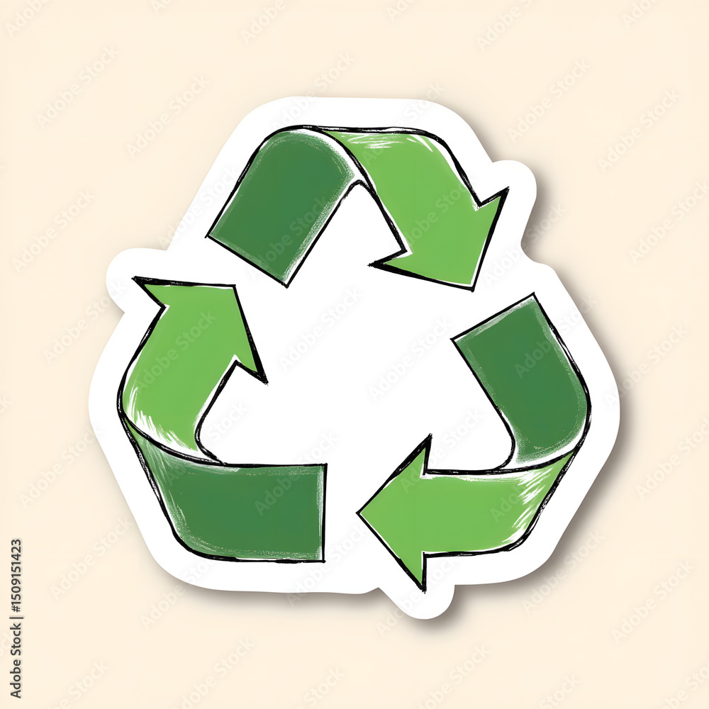 Obraz premium Green Recycling Symbol on Beige Background