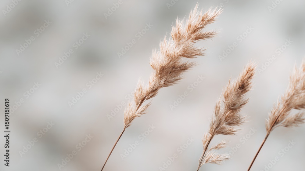 Naklejka premium Close up of three pampas grass stems against a soft backdrop