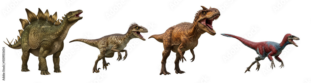 Fototapeta premium Set of highly detailed predatory dinosauros growls isolated on transparent background
