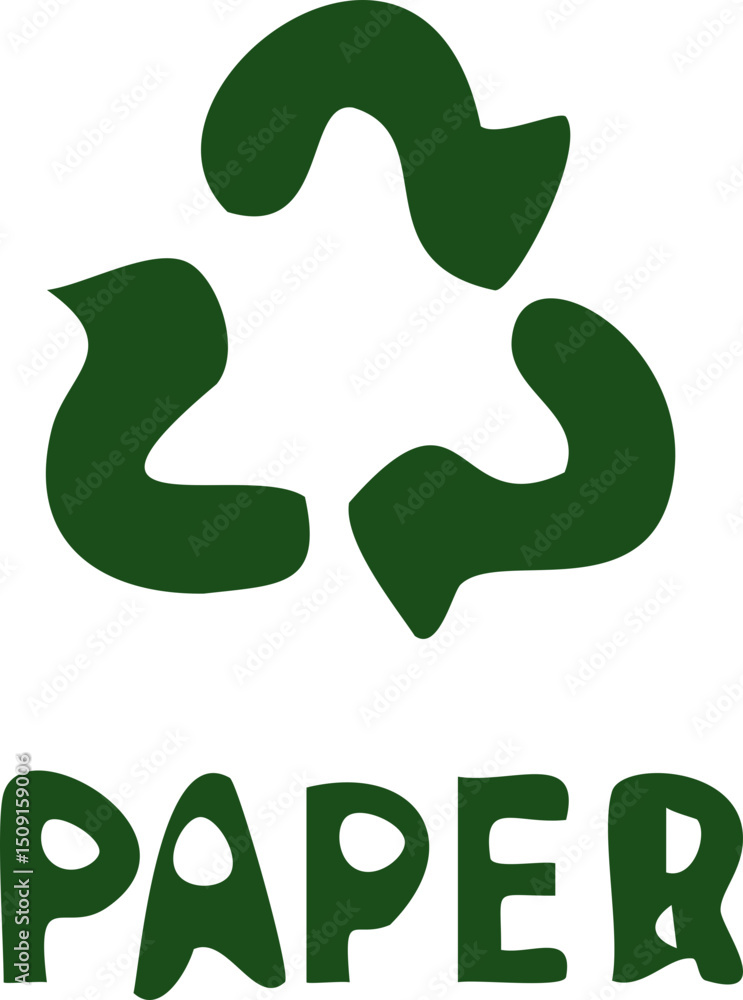 Fototapeta premium Flat vector illustration of a bold green paper recycling icon with text, perfect for Earth Day and World Environment Day content.