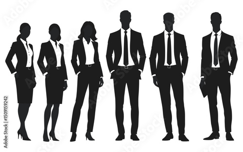 Professional Business Team Silhouette Of Men And Women Standing Together