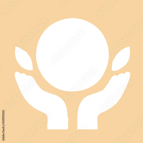 Flat silhouette of hands gently holding the Earth with leaves, representing planet care for World Environment Day.