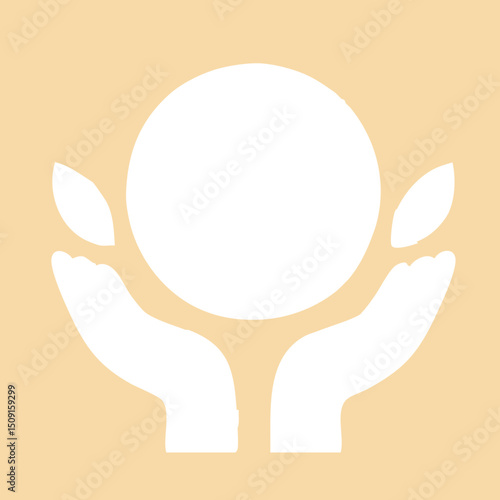 Flat silhouette of hands gently holding the Earth with leaves, representing planet care for World Environment Day.