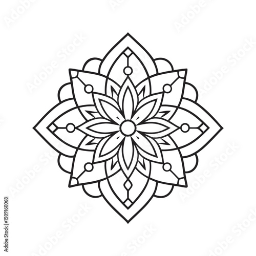 Elegant Line Art Mandala Design Floral Pattern for Coloring Pages, Tattoos, and More. Illustration vector