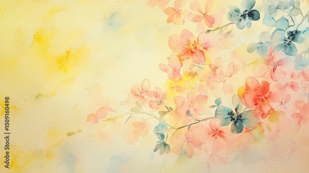 Delicate watercolor blossoms on a light beige background. Delicate watercolor blossoms on a light beige background.