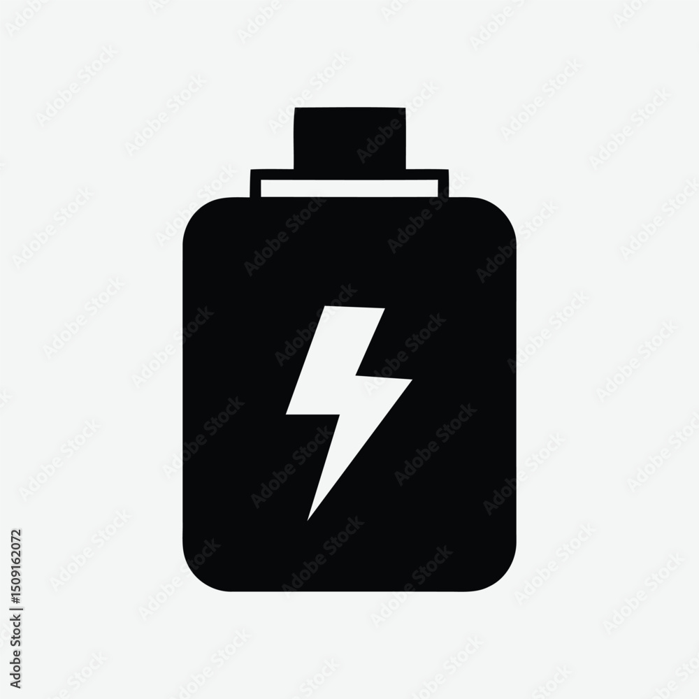 Fototapeta premium Minimalist Black and White Charging Icons Set – Battery, Cable, and Smartphone Symbols in Grid Layout