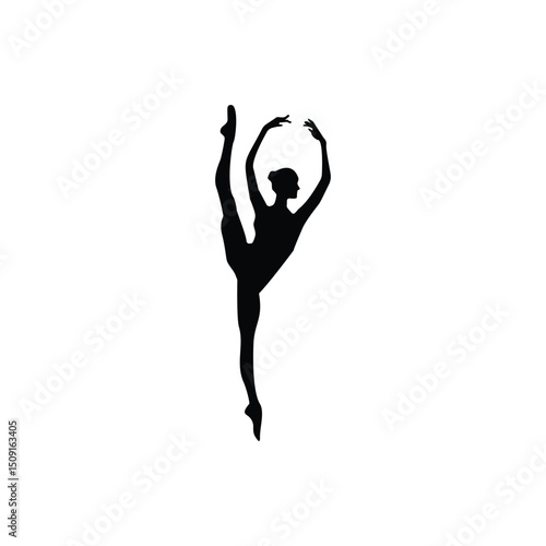 Graceful Rhythmic Gymnastics Silhouette of a Young Woman Performing Ribbon Dance and Aerial Split Leaps Isolated on White Background