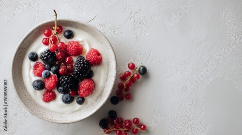 Fresh Icelandic Skyr with Berries and Honey on White Surface