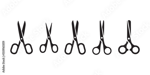 Simple Black and White Scissors Icons Set