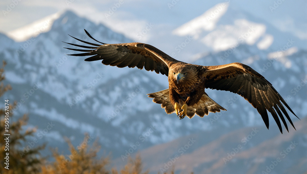 Obraz premium White tailed eagle (Haliaeetus albicilla) in flight. Created using generative AI tools 