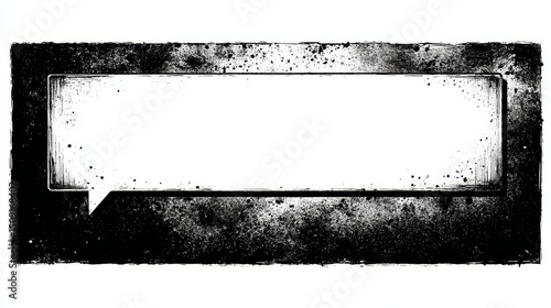 Grunge speech bubble frame with textured edges on white background.