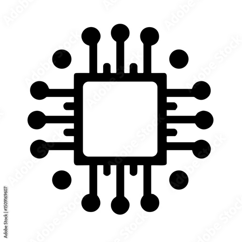 Abstract microchip vector icon with minimal circuit design on transparent background for digital technology and innovation concept