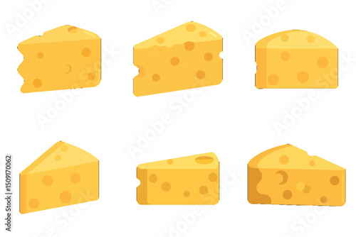 Simplicity in Style: Four Distinct Slices of Yellow Cheese on a Muted Blue Background. A set of four slices of cheese on a blue background.