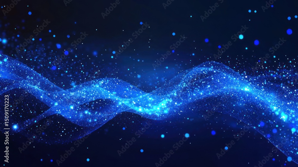 Abstract blue glowing wave with particles on dark background. (1) Abstract blue glowing wave with particles on dark background. (1)
