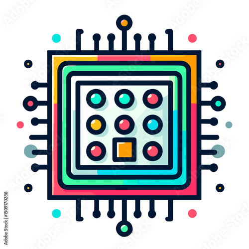 Colorful AI microchip vector image on transparent background