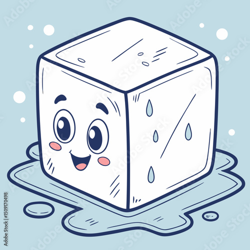 Cute cartoon ice cube with happy smiling face