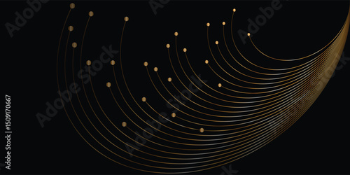 Abstract Gold Lines on Black Background Design. A sophisticated abstract design featuring curved gold lines radiating outward on a pure black backdrop.