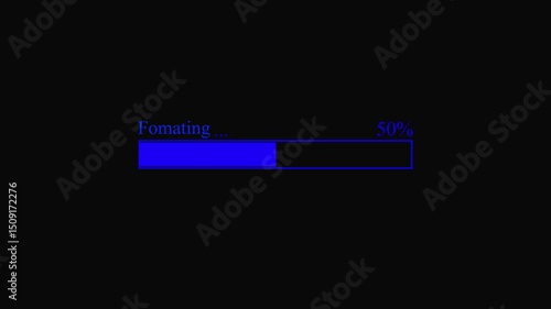  formatting animation. Loading bar, waiting loading bar animation, software update icon on black background.4k video
