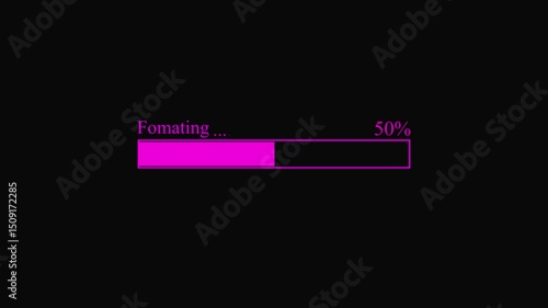  formatting animation. Loading bar, waiting loading bar animation, software update icon on black background.4k video