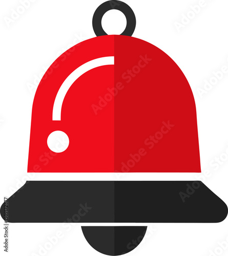 Flat red bell icon for user alerts and notification system interface graphics